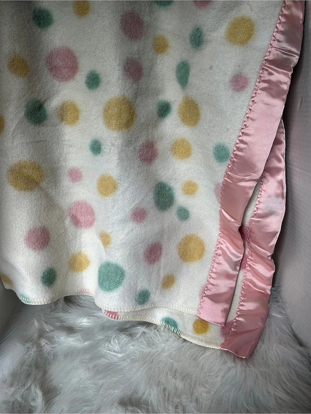 Vintage Polka Dot Baby Blanket in White & Pink